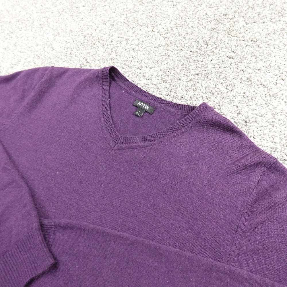 APT 9 Sweater‎ Mens Large Purple Merino Wool Blend V Neck Long Sleeve Pullover